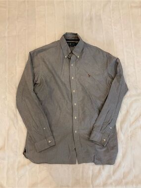 Ralph Lauren Men's Button-Down Shirt - Gray with Embroidered Pony